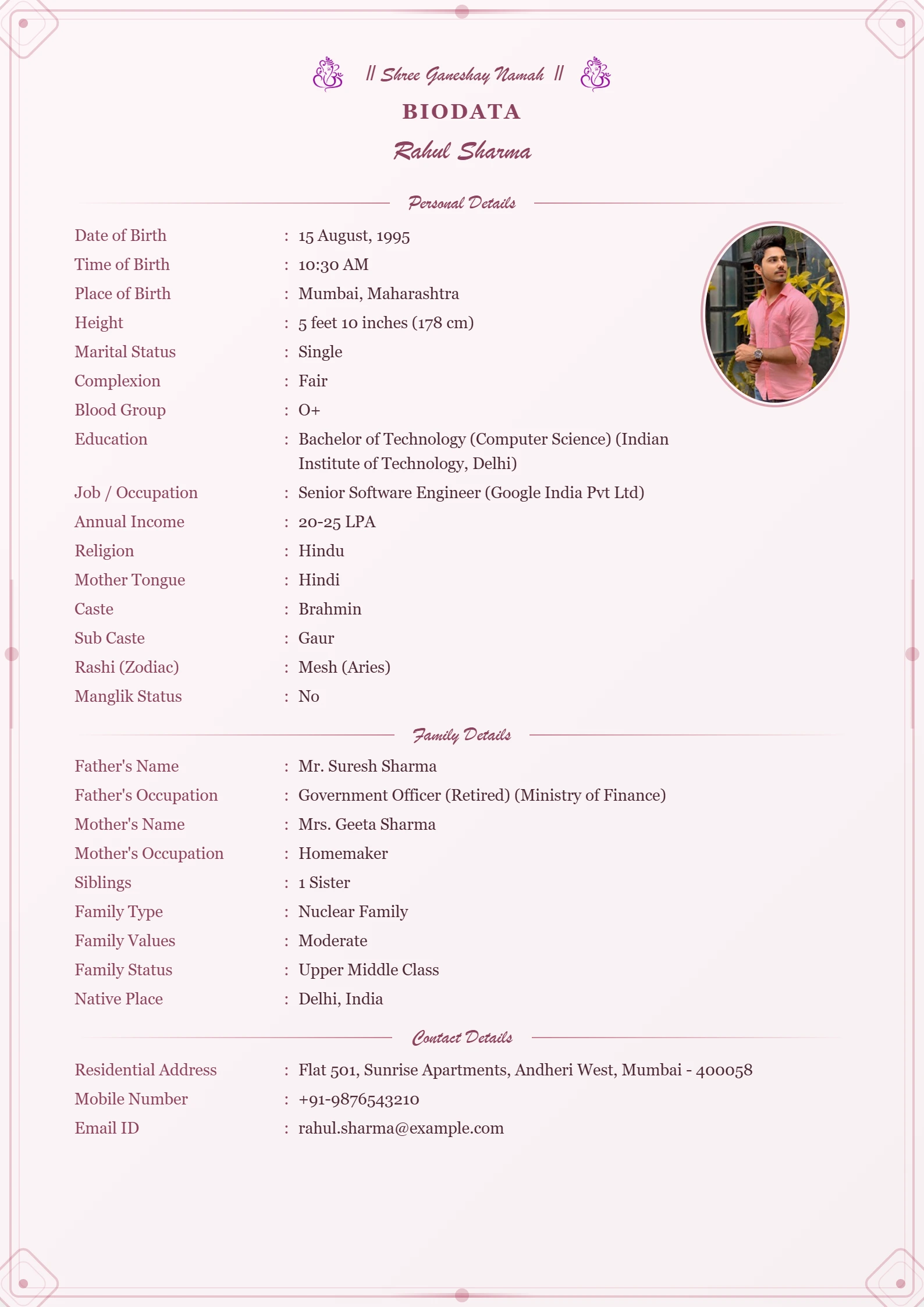 Wedding biodata design sample 9
